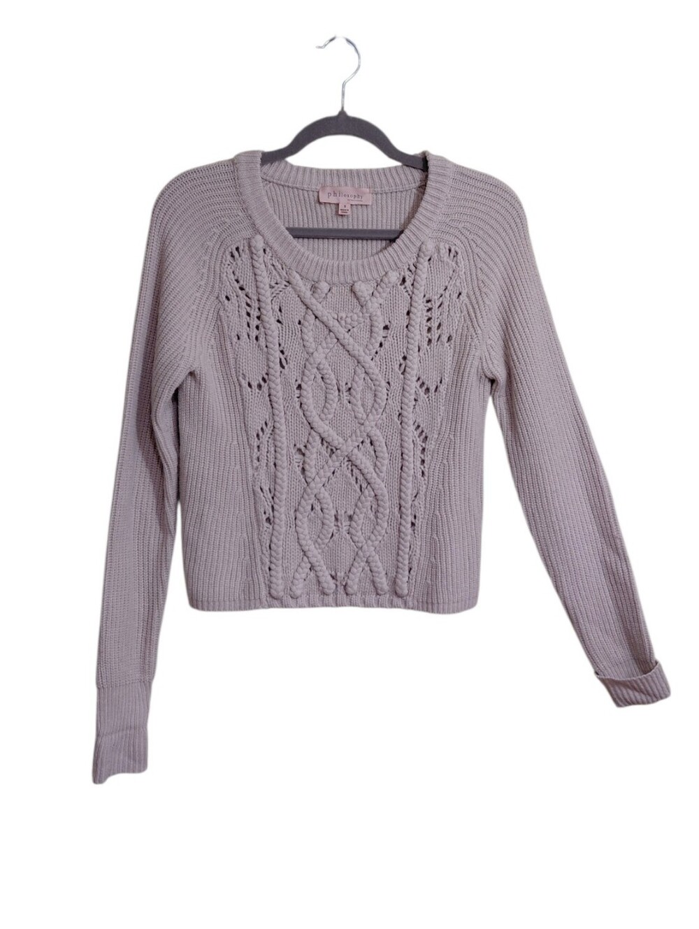 Philosophy Cable Knit Scoop Neck Sweater in Beige
